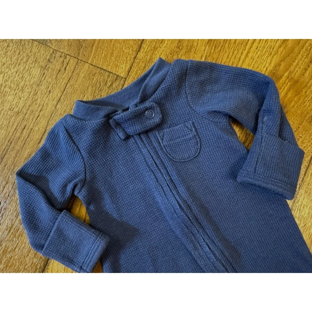 Carters Child Of Mine Preemie Baby Boy Sleeper Zipper Blue Outfit Waffle Weave